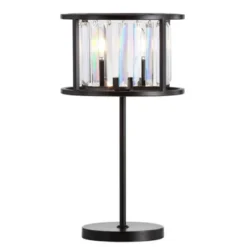 21.5" Metal/Crystal Bevin Table Lamp (Includes LED Light Bulb) Black - JONATHAN Y: Set Of 2, E12 Base, Nightstand & End Table Compatible