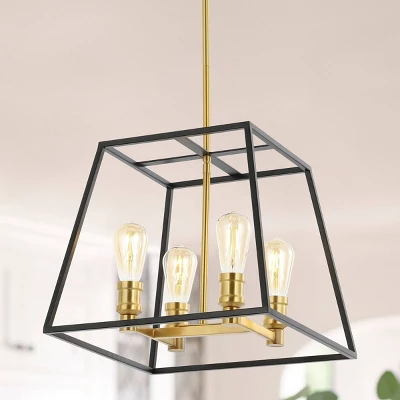 15" 4-Light Lloyd Farmhouse Industrial Iron LED Pendant Black/Brass Gold - JONATHAN Y 1 15" 4-Light Lloyd Farmhouse Industrial Iron LED Pendant Black/Brass Gold - JONATHAN Y