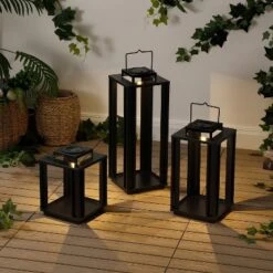 JONATHAN Y Leland Modern Industrial Integrated Indoor/Outdoor LED Solar Powered Lanterns