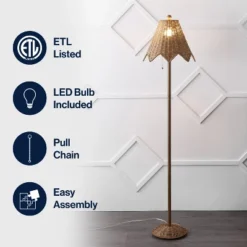 JONATHAN Y Tybee Traditional Coastal Rattan Scalloped LED Floor Lamp -Furniture store GUEST 358c1196 5d11 4213 afe9 1b54d169106f