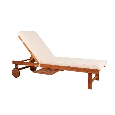 Seabrook 69 X 24 Inch Outdoor Acacia Wood Lounger With Cushion, 5-Position Back, Slide Table & Wheels -JONATHAN Y 10 Seabrook 69 X 24 Inch Outdoor Acacia Wood Lounger With Cushion, 5-Position Back, Slide Table & Wheels -JONATHAN Y - Image 10