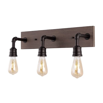 22.13" 3-Light Corbett Rustic Farmhouse Iron LED Vanity Oil Rubbed Bronze/Brown Wood Finish - JONATHAN Y 6 22.13" 3-Light Corbett Rustic Farmhouse Iron LED Vanity Oil Rubbed Bronze/Brown Wood Finish - JONATHAN Y - Image 6