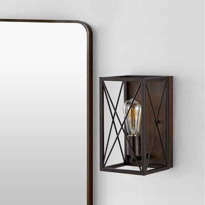 JONATHAN Y Norris X-Frame 1-Light Farmhouse Rustic Iron LED Sconce 4 JONATHAN Y Norris X-Frame 1-Light Farmhouse Rustic Iron LED Sconce - Image 4