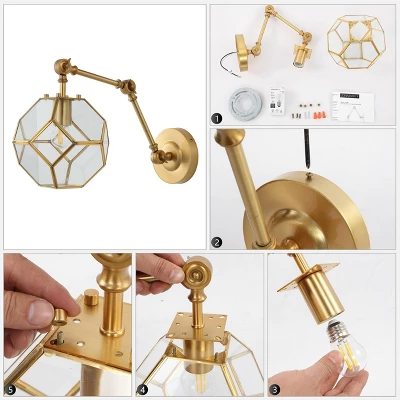 7.5" 1-Light Honeycomb Modern Contemporary Arm-Adjustable Iron/Glass LED Sconce Brass Gold/Clear - JONATHAN Y: UL Listed, Mid-Century Design 9 7.5" 1-Light Honeycomb Modern Contemporary Arm-Adjustable Iron/Glass LED Sconce Brass Gold/Clear - JONATHAN Y: UL Listed, Mid-Century Design - Image 9