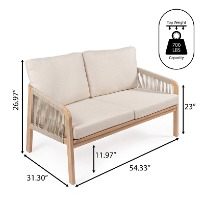 Arwen Modern Bohemian Roped Acacia Wood Outdoor Loveseat With Cushions - JONATHAN Y 4 Arwen Modern Bohemian Roped Acacia Wood Outdoor Loveseat With Cushions - JONATHAN Y - Image 4