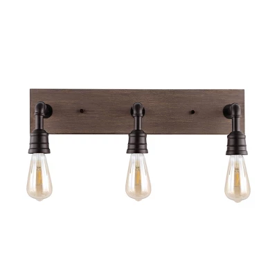 22.13" 3-Light Corbett Rustic Farmhouse Iron LED Vanity Oil Rubbed Bronze/Brown Wood Finish - JONATHAN Y 5 22.13" 3-Light Corbett Rustic Farmhouse Iron LED Vanity Oil Rubbed Bronze/Brown Wood Finish - JONATHAN Y - Image 5