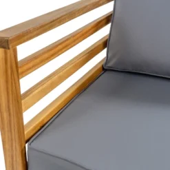 Thom 4-Piece Mid-Century Modern Acacia Wood Outdoor Patio Set With Cushions And Plaid Decorative Pillows - JONATHAN Y -Furniture store GUEST 3bf147f1 584a 4bf2 a203 c096c80f5c1a