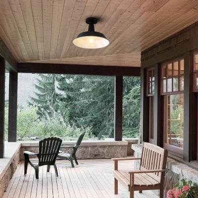 14" 1-Light Camila Classic Industrial Indoor/Outdoor Iron LED Semi Flush Mount Black/White - JONATHAN Y 9 14" 1-Light Camila Classic Industrial Indoor/Outdoor Iron LED Semi Flush Mount Black/White - JONATHAN Y - Image 9