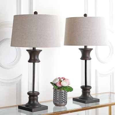 32" (Set Of 2) Hunter Metal/Glass Table Lamp (Includes Energy Efficient Light Bulb) - JONATHAN Y 2 32" (Set Of 2) Hunter Metal/Glass Table Lamp (Includes Energy Efficient Light Bulb) - JONATHAN Y - Image 2