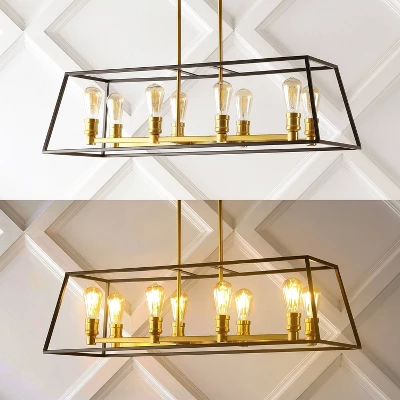 35" 8-Light Liane Farmhouse Industrial Iron Linear LED Pendant Black/Brass Gold - JONATHAN Y 5 35" 8-Light Liane Farmhouse Industrial Iron Linear LED Pendant Black/Brass Gold - JONATHAN Y - Image 5