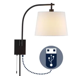 22.5" 1-Light Gosling Gooseneck Swing Arm Wall Sconce With Pull-Chain And USB Charging Port Bronze - JONATHAN Y: Industrial Plug-In/Hardwire, LED -Furniture store GUEST 3f6444d6 95a1 4e0e 867a de289d3e5893