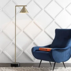 60" Chelsea Cone Shade Floor Lamp (Includes LED Light Bulb) Brass - JONATHAN Y: Marble Base, Push Button Foot Switch