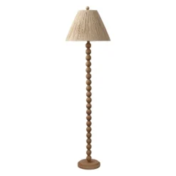 JONATHAN Y Wren 61.5" Modern Rustic Bobbin Pleated Paper Shade/Resin LED Floor Lamp, Brown Wood Finish/Light Brown -Furniture store GUEST 400492d5 3d8b 426e 96c6 8a10e4b15147