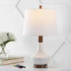 23" Finn Vintage Minimalist Iron LED Mini Table Lamp With USB Charging Port Wood Finished/White (Includes LED Light Bulb) - JONATHAN Y