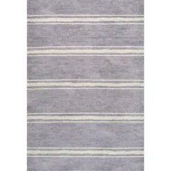 Bande Distressed Ticking Stripe Machine-Washable Area Rug - JONATHAN Y