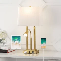 JONATHAN Y Blaire 23.75" 2-Light Metal Table Lamp With USB Charging Port Adjustable Light (Includes LED Light Bulb)