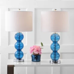 27" (Set Of 2) Bella Glass Triple-Sphere Table Lamp (Includes LED Light Bulb) Cobalt - JONATHAN Y
