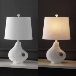 24" Charlotte Minimalist Designer Iron/Resin Oval Shade Table Lamp (Includes LED Light Bulb) White Terrazzo - JONATHAN Y -Furniture store GUEST 464536f5 8c92 4c12 bf10 e1005f736bce
