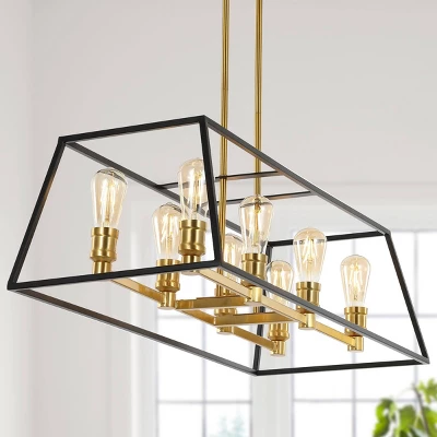 35" 8-Light Liane Farmhouse Industrial Iron Linear LED Pendant Black/Brass Gold - JONATHAN Y 1 35" 8-Light Liane Farmhouse Industrial Iron Linear LED Pendant Black/Brass Gold - JONATHAN Y
