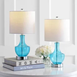 20" (Set Of 2) Colette Mini Glass Table Lamps (Includes LED Light Bulb) Blue - JONATHAN Y