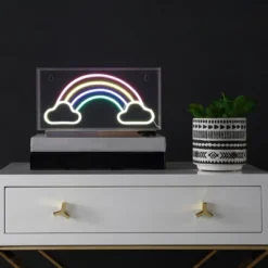 11.75" Rainbow Contemporary Glam Acrylic Box Pendant (Includes LED Light Bulb) Neon - JONATHAN Y -Furniture store GUEST 49148c6e 461d 4444 8200 bb583a0c14e5