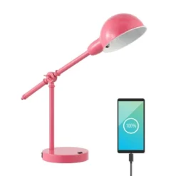 20.25" Curtis Vintage Industrial Iron Adjustable Dome Shade Task Lamp With USB Charging Port (Includes LED Light Bulb) - JONATHAN Y -Furniture store GUEST 492cbab7 38a5 4079 90eb 74412a2d40b9