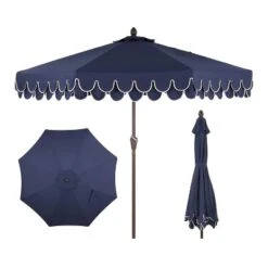 JONATHAN Y Tracy 9 Ft. Classic MidCentury Scalloped Fringe Market Patio Umbrella With Auto-Tilt, Crank, Wind Vent And UV Protection -Furniture store GUEST 492d0c57 6093 44f4 bdf4 a76157ba6902