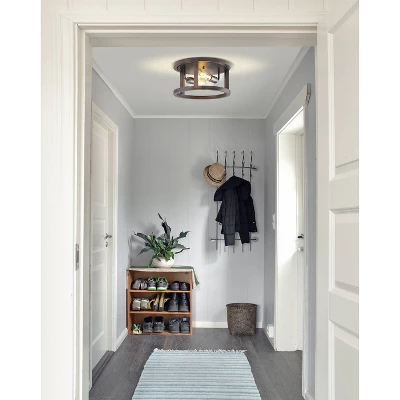 12.75" 2-Light LED Iron Rustic Industrial Flush Mount Brown - JONATHAN Y 3 12.75" 2-Light LED Iron Rustic Industrial Flush Mount Brown - JONATHAN Y - Image 3