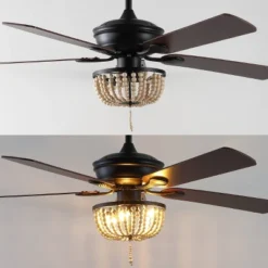 52" Erin LED Ceiling Fan With Wood Beads & Remote, Reversible Blades - JONATHAN Y -Furniture store GUEST 4a8bcbc6 1451 4be2 9ad5 b4bd4867a883