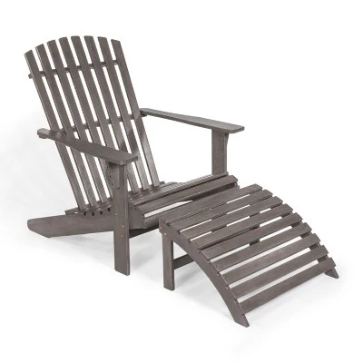 Saranac 2-Piece Traditional Rustic Acacia Wood Adirondack Chair With Detachable Ottoman- JONATHAN Y 11 Saranac 2-Piece Traditional Rustic Acacia Wood Adirondack Chair With Detachable Ottoman- JONATHAN Y - Image 11