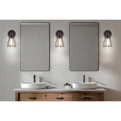 5.13" Metal Evelyn Vanity Wall Light Black - JONATHAN Y: Industrial Edison Bulb Bath Sconce 4 5.13" Metal Evelyn Vanity Wall Light Black - JONATHAN Y: Industrial Edison Bulb Bath Sconce - Image 4