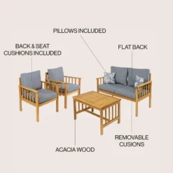 Everly 4-Piece Modern Cottage Acacia Wood Outdoor Patio Set With Cushions And Tropical Decorative Pillows - JONATHAN Y 8 Everly 4-Piece Modern Cottage Acacia Wood Outdoor Patio Set With Cushions And Tropical Decorative Pillows - JONATHAN Y -Furniture store GUEST 4f335188 d898 40bb 858a bf43f2151f78