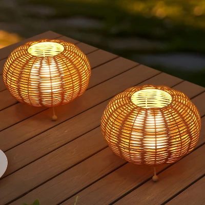 JONATHAN Y Kairi Modern Bohemian Indoor/Outdoor Faux Rattan Lantern Rechargeable/Cordless Dimmable Integrated LED Table Lamp 1 JONATHAN Y Kairi Modern Bohemian Indoor/Outdoor Faux Rattan Lantern Rechargeable/Cordless Dimmable Integrated LED Table Lamp