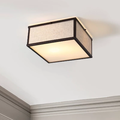 14.13" 2-Light Grant Minimalist Industrial Square Linen Iron LED Flush Mount Bronze/Beige - JONATHAN Y: UL Listed, Hardwired, Modern Decor 3 14.13" 2-Light Grant Minimalist Industrial Square Linen Iron LED Flush Mount Bronze/Beige - JONATHAN Y: UL Listed, Hardwired, Modern Decor - Image 3