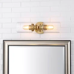 16.5" LED 2-Light Jules Edison Cylinder Iron/Seeded Glass Contemporary Wall Light Brass Gold - JONATHAN Y