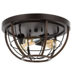 15.75" 3-Light Lyla Rustic Farmhouse Iron LED Flush Mount Wood Finished/Oil Rubbed Bronze - JONATHAN Y -Furniture store GUEST 5261048e adfa 4f65 9b08 ab6503b40ec1