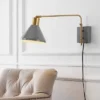 20.5" LED 1-Light Max Swing Arm Mid-Century Iron USB Charging Port Wall Sconce Gray/Brass - JONATHAN Y: Adjustable, Plug-In Fixture