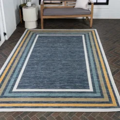 JONATHAN Y Pollux Classic Coastal Mitred Stripe Reversible Machine-Washable Indoor/Outdoor Area Rug -Furniture store GUEST 5367caa5 fae8 46f6 b555 220d75613d7b