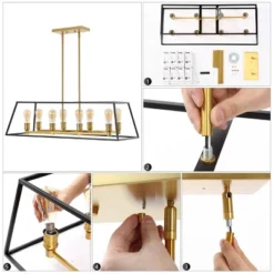 35" 8-Light Liane Farmhouse Industrial Iron Linear LED Pendant Black/Brass Gold - JONATHAN Y 19 35" 8-Light Liane Farmhouse Industrial Iron Linear LED Pendant Black/Brass Gold - JONATHAN Y -Furniture store GUEST 540870ae fb1a 40fc a09a cb3e7da151ce