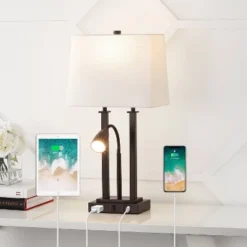 JONATHAN Y Blaire 23.75" 2-Light Metal Table Lamp With USB Charging Port Adjustable Light (Includes LED Light Bulb) -Furniture store GUEST 571a7760 bfd9 43cd 9ebc 08a946b4e76a