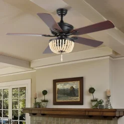 52" Erin LED Ceiling Fan With Wood Beads & Remote, Reversible Blades - JONATHAN Y -Furniture store GUEST 57288e27 d54b 48dd acd6 24bd497f4c38