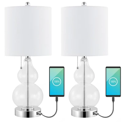 (Set Of 2) 22" Cora Classic Vintage Glass LED Table Lamp With USB Charging Port (Includes LED Light Bulb) - JONATHAN Y 5 (Set Of 2) 22" Cora Classic Vintage Glass LED Table Lamp With USB Charging Port (Includes LED Light Bulb) - JONATHAN Y - Image 5