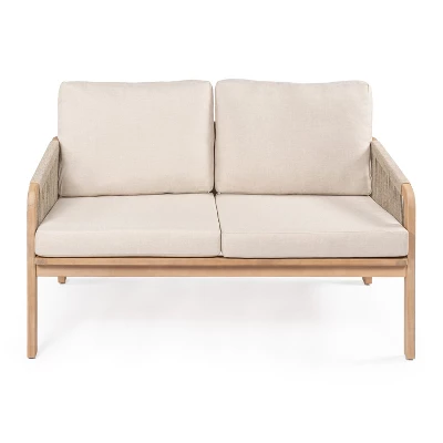 Arwen Modern Bohemian Roped Acacia Wood Outdoor Loveseat With Cushions - JONATHAN Y 6 Arwen Modern Bohemian Roped Acacia Wood Outdoor Loveseat With Cushions - JONATHAN Y - Image 6