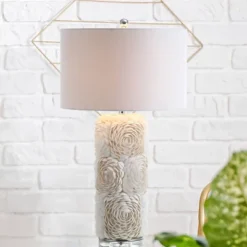 28.5" Seashell/Resin/Crystal Rosette Table Lamp (Includes LED Light Bulb) White - JONATHAN Y -Furniture store GUEST 583339a6 8cee 4680 b719 a6ee35f61e1a