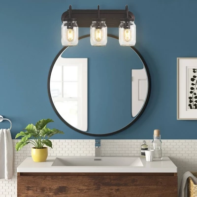 19.3" LED 3-Light Gaines Industrial Iron Mason Jar Wall Sconce Oil Rubbed Bronze/Clear - JONATHAN Y: UL Listed, Eco-Friendly 4 19.3" LED 3-Light Gaines Industrial Iron Mason Jar Wall Sconce Oil Rubbed Bronze/Clear - JONATHAN Y: UL Listed, Eco-Friendly - Image 4