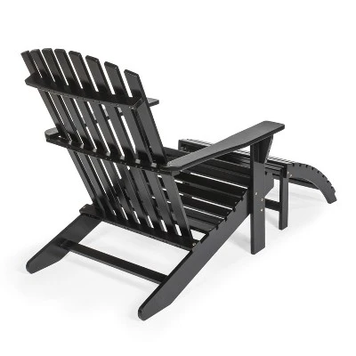 Saranac 2-Piece Traditional Rustic Acacia Wood Adirondack Chair With Detachable Ottoman- JONATHAN Y 6 Saranac 2-Piece Traditional Rustic Acacia Wood Adirondack Chair With Detachable Ottoman- JONATHAN Y - Image 6