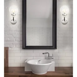 JONATHAN Y Caleb 6" 1-Light Contemporary Transitional Iron/Glass LED Vanity Light Chrome/Black: UL Listed, No Shade, Metal Body -Furniture store GUEST 5afdb730 aad0 4223 8127 1941e25e16a6