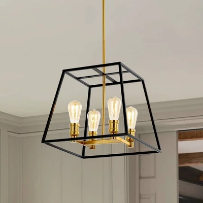 15" 4-Light Lloyd Farmhouse Industrial Iron LED Pendant Black/Brass Gold - JONATHAN Y 12 15" 4-Light Lloyd Farmhouse Industrial Iron LED Pendant Black/Brass Gold - JONATHAN Y - Image 12