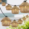 JONATHAN Y Maui 10' 10-Light Incandescent G40 Hemp Rope Shaded String Lights: UL Listed, Indoor/Outdoor Use, Metal Construction