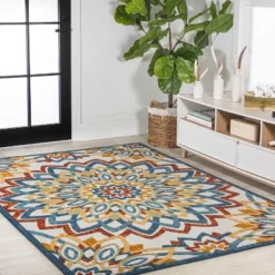 Flora Abstract Bold Mandala High-Low Indoor/Outdoor Area Rug - JONATHAN Y -Furniture store GUEST 64efbbbd 3e55 40d7 9e2a 0bc3fd5446c2
